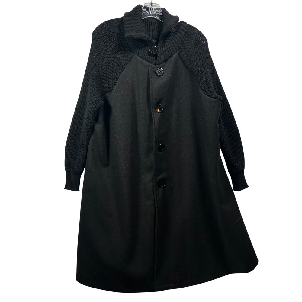 Yipinyichu Black Mixed‎ Media Knit Sleeve Wool Blend Button Front Long Coat XXL